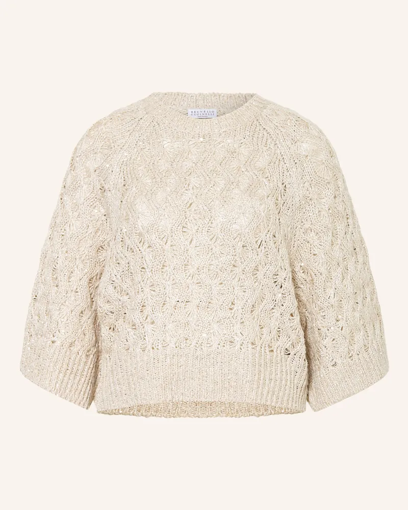Brunello Cucinelli Pullover mit Seide und Pailletten Beige