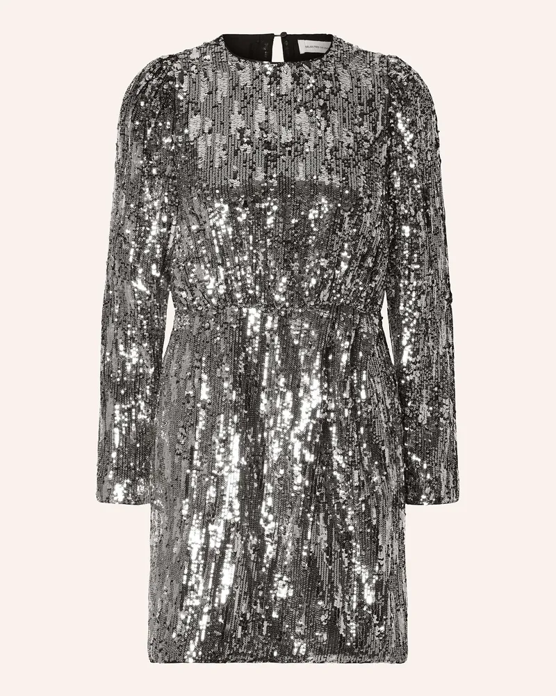 Selected Cocktailkleid mit Pailletten Silber