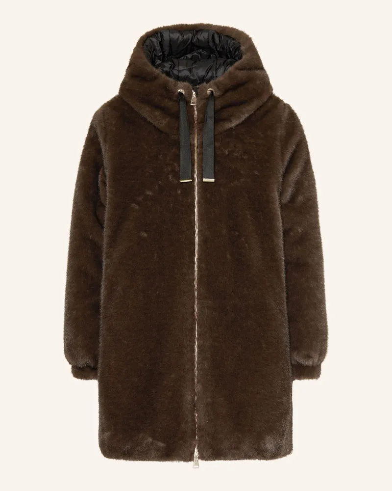 lilienfels Kunstpelz-Mantel Dunkelbraun