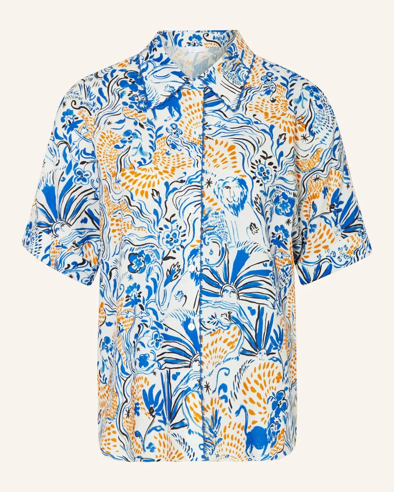 Lala Berlin Hemdbluse Betta Mit Leinen blau Weiss