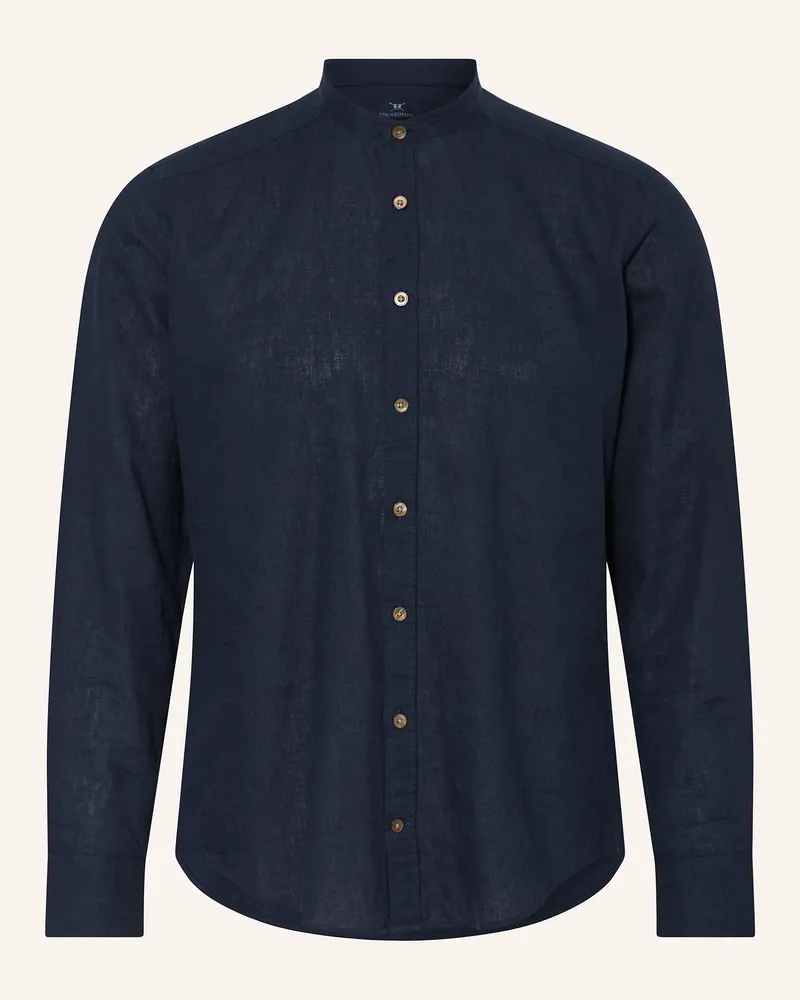 Strokesman's Hemd Regular Fit mit Leinen und Stehkragen Dunkelblau