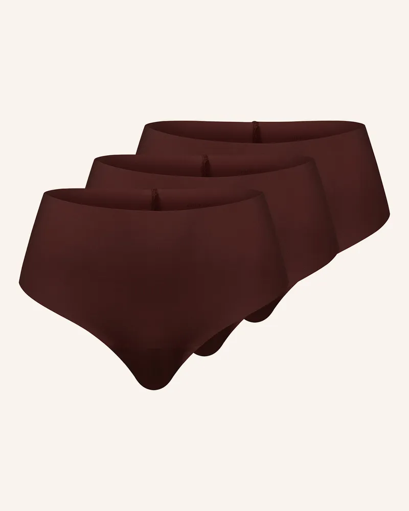 Ehrlich Textil 3er Pack Casual Cotton High Waist Brazil String Aus Bio-Baumwolle - Nahtlose Kanten braun Braun