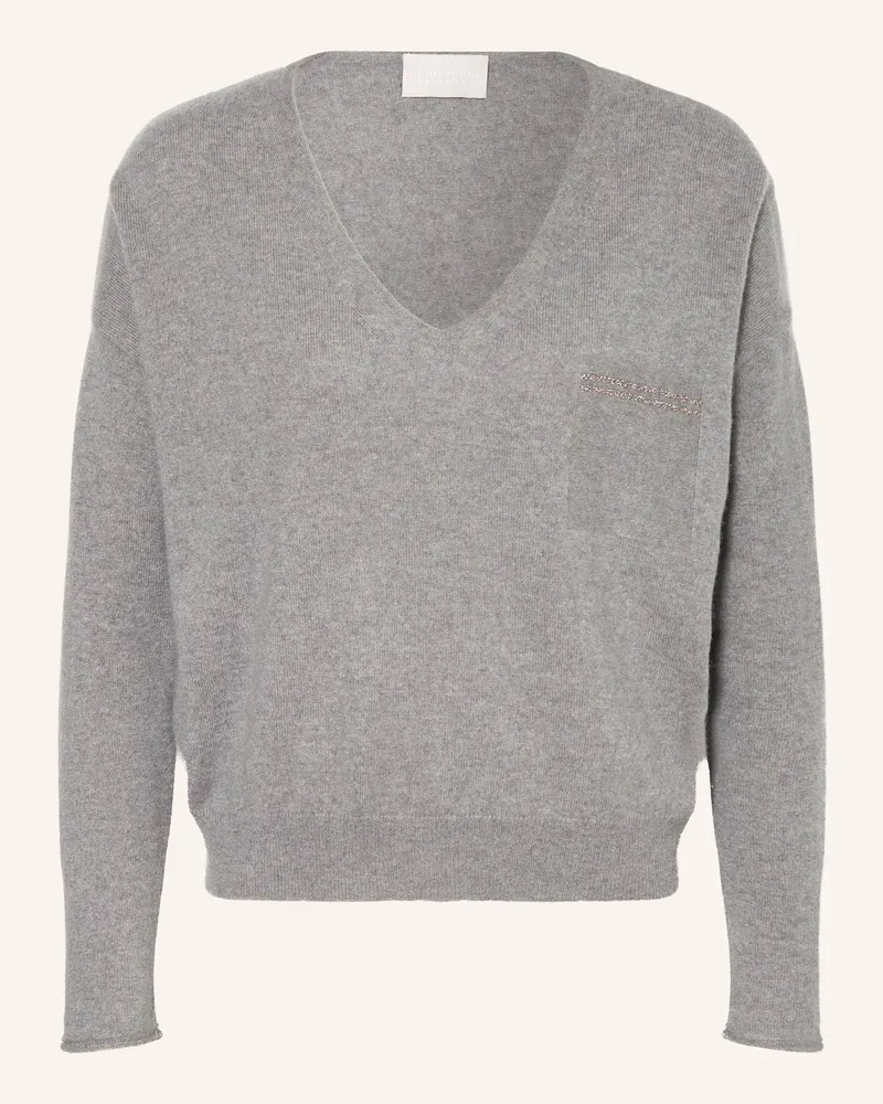 hemisphere Cashmere-Pullover mit Schmucksteinen Grau