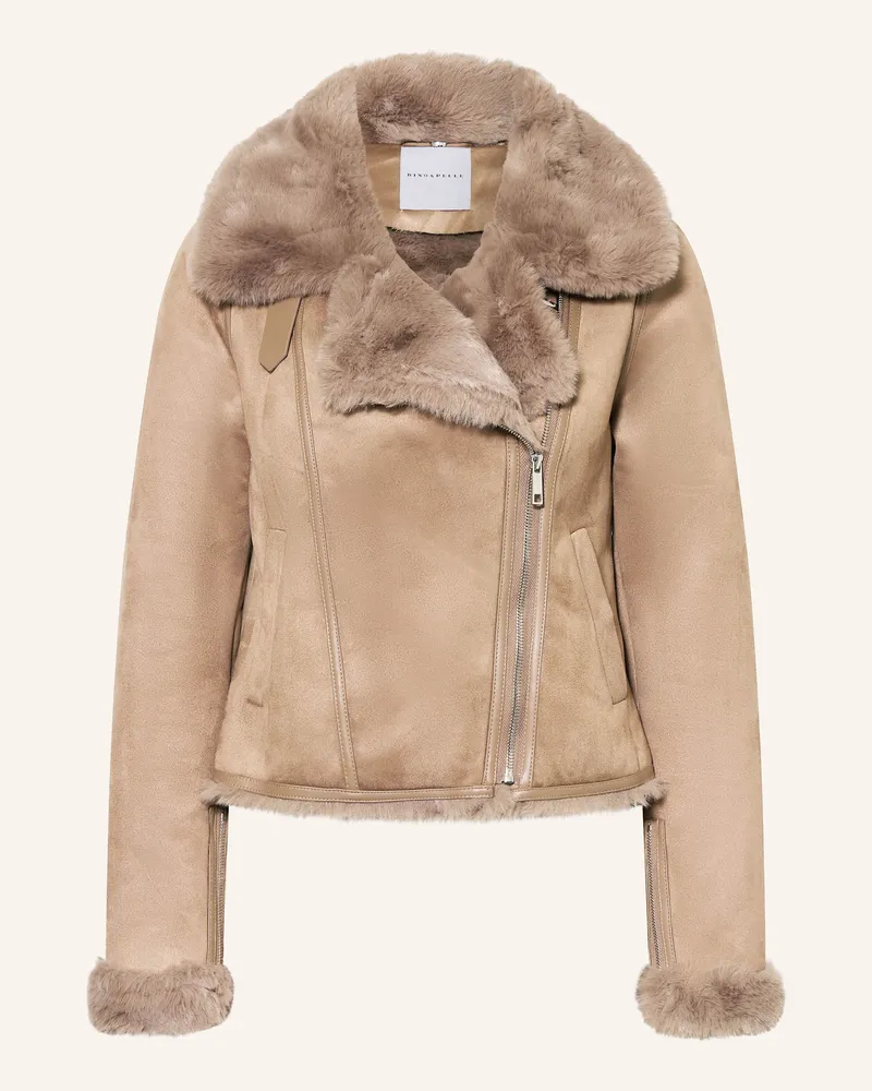 RINO & PELLE Lederjacke mit Kunstfell Beige