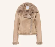 Lederjacke mit Kunstfell