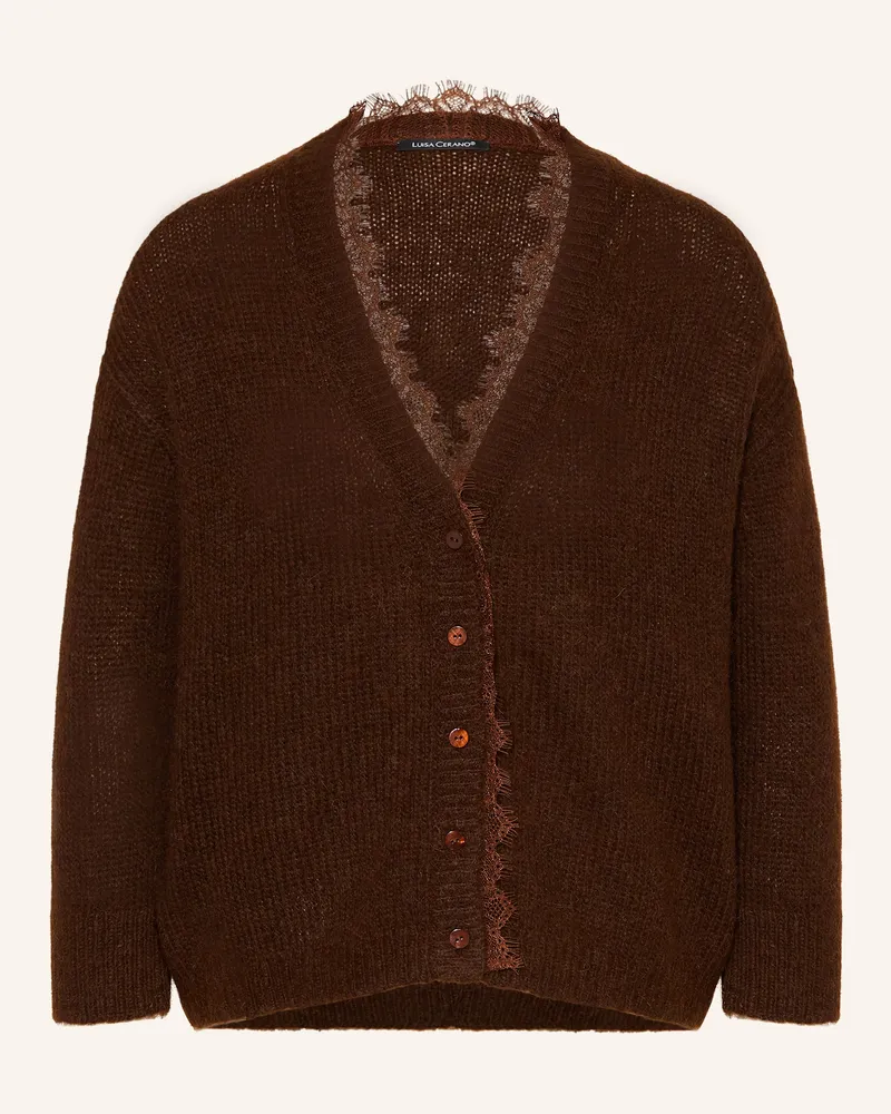 Luisa Cerano Strickjacke Mit Alpaka Und Spitze braun Dunkelbraun