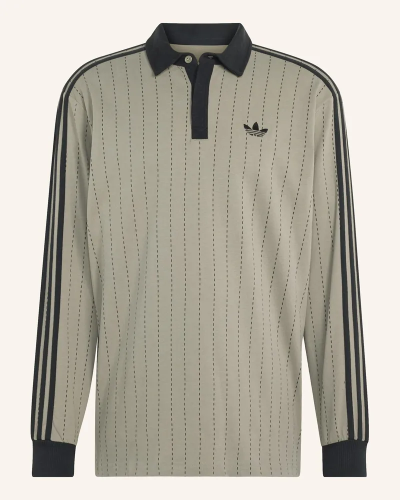 adidas Poloshirt, Nadelstreifen, Langärmelig gruen Silber