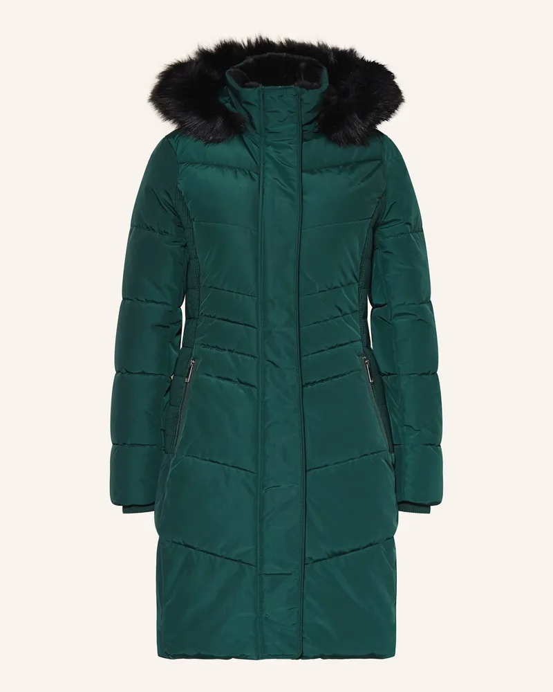 HOBBS London Steppmantel mit Kunstfell und abnehmbarer Kapuze Dunkelgrün