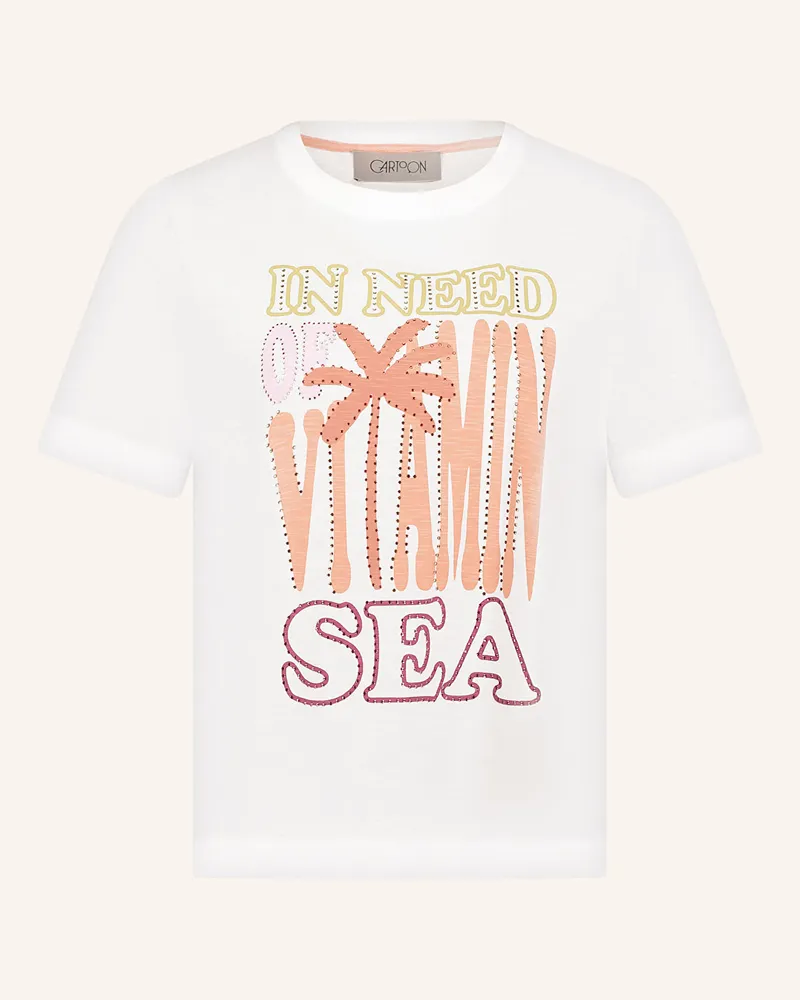 Cartoon T-Shirt mit Schmucksteinen Creme