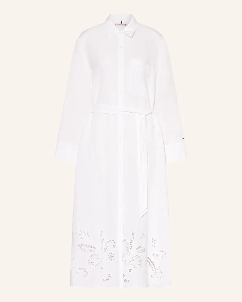 Tommy Hilfiger Hemdblusenkleid mit Leinen und Lochspitze Weiss