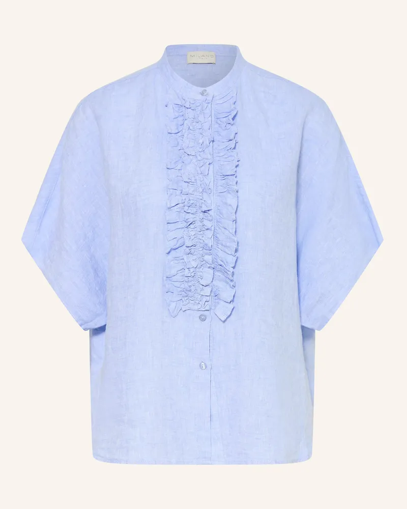 Milano Italy Leinenbluse Mit Rüschen blau Hellblau