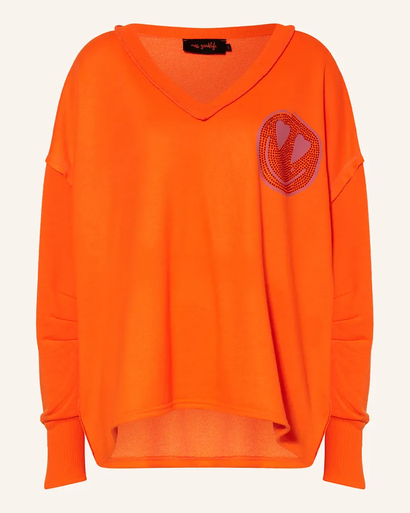 Miss Goodlife Sweatshirt mit Schmucksteinen Neonorange