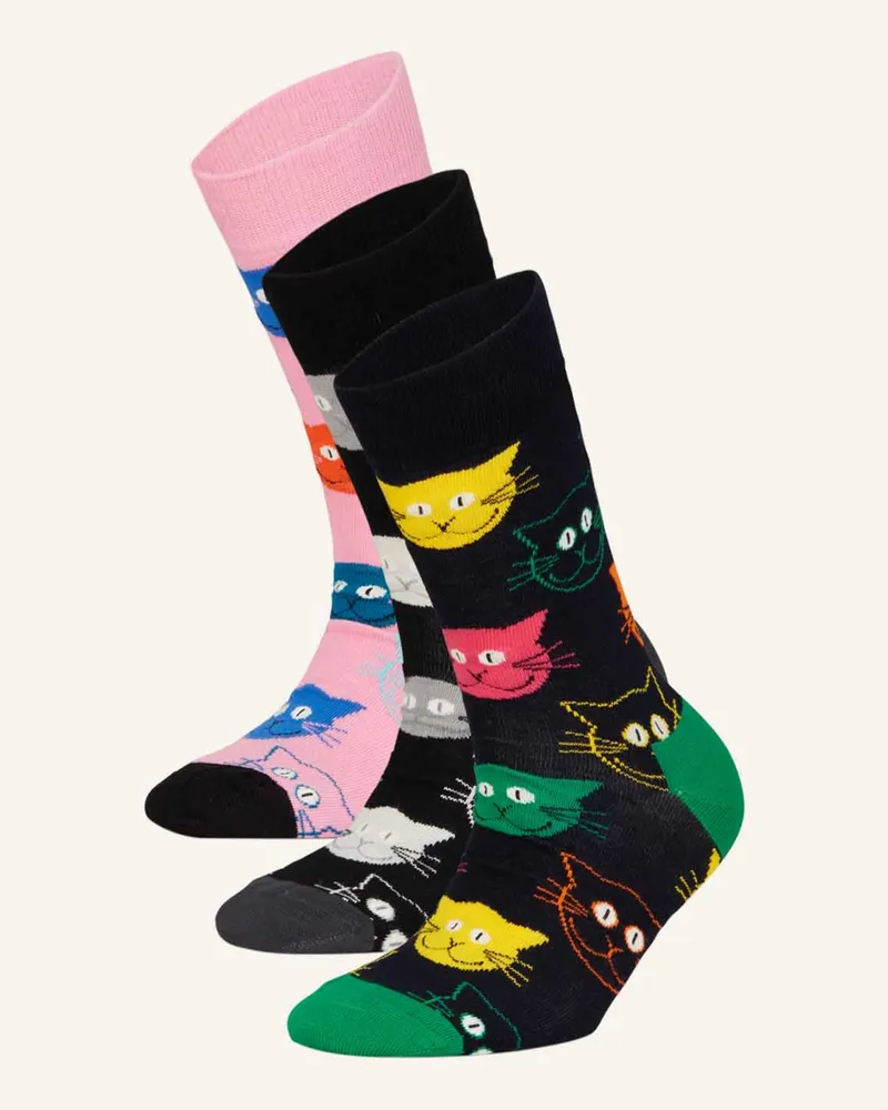 Happy Socks 3er-Pack Strümpfe CAT mit Geschenkbox Schwarz