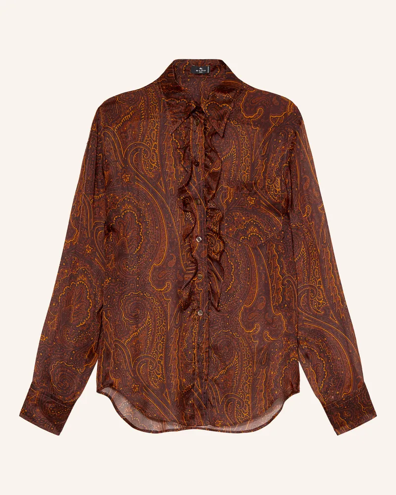 Etro Hemdbluse Aus Seide Mit Rüschen rot Dunkelbraun