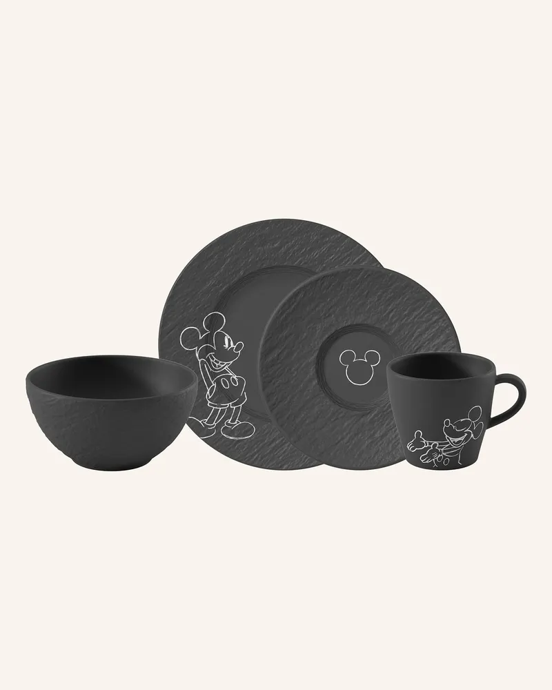 Villeroy & Boch Frühstücks-Set, 4-Teilig Manufacture Rock - Mickey Mouse schwarz Schwarz