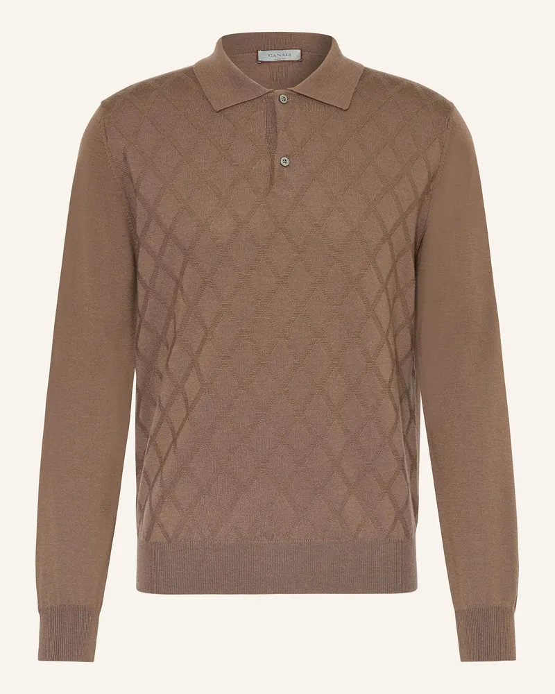 Canali Strick-Poloshirt aus Merinowolle Braun