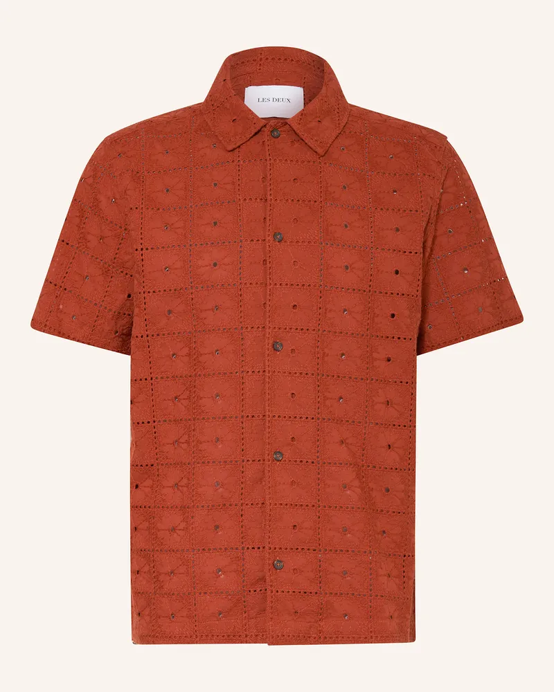 LES DEUX Resorthemd HECTOR Comfort Fit aus Lochspitze Cognac
