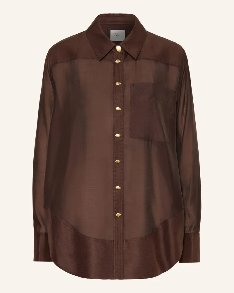 Aje. Hemdbluse CAPTURE im Materialmix mit Nieten Dunkelbraun