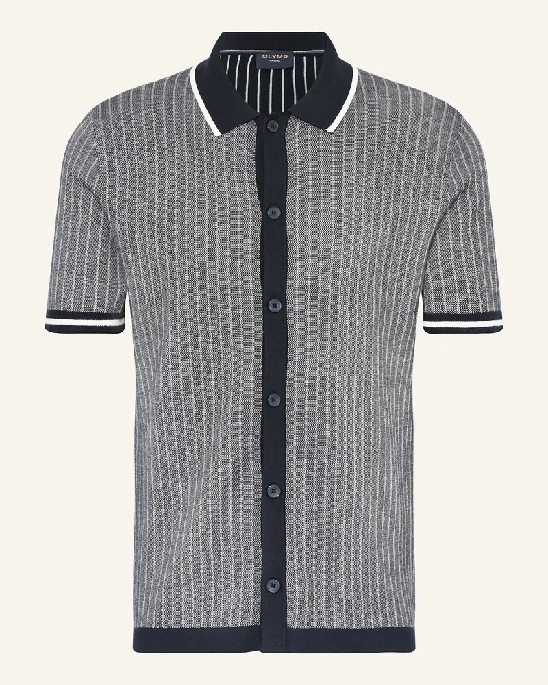 Olymp Strickhemd Casual Comfort Fit blau Dunkelblau