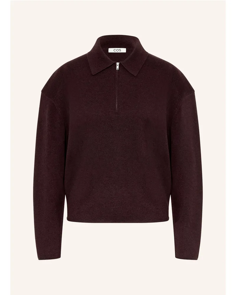 COS Strick-Poloshirt rot Dunkelrot