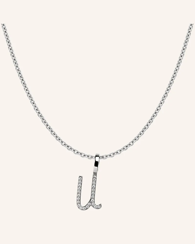 CADA Kette Tiny Diamond Letter U silber Weissgold