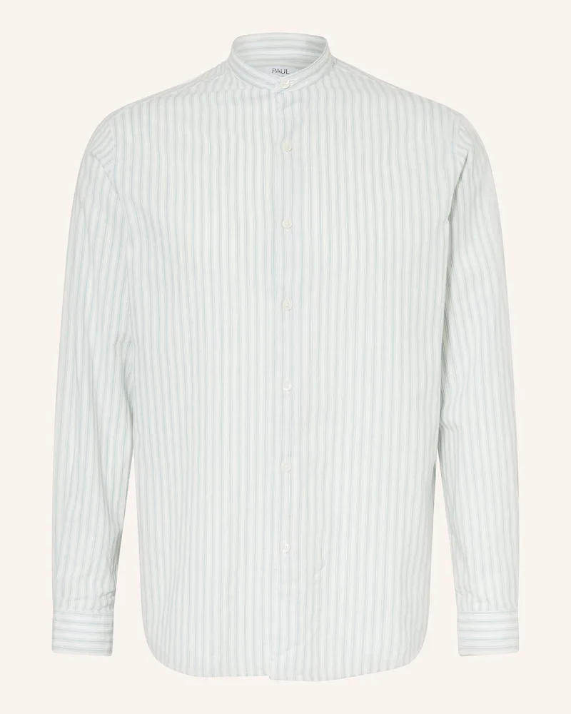 paul Hemd Comfort Fit Mit Stehkragen Und Leinen gruen Weiss