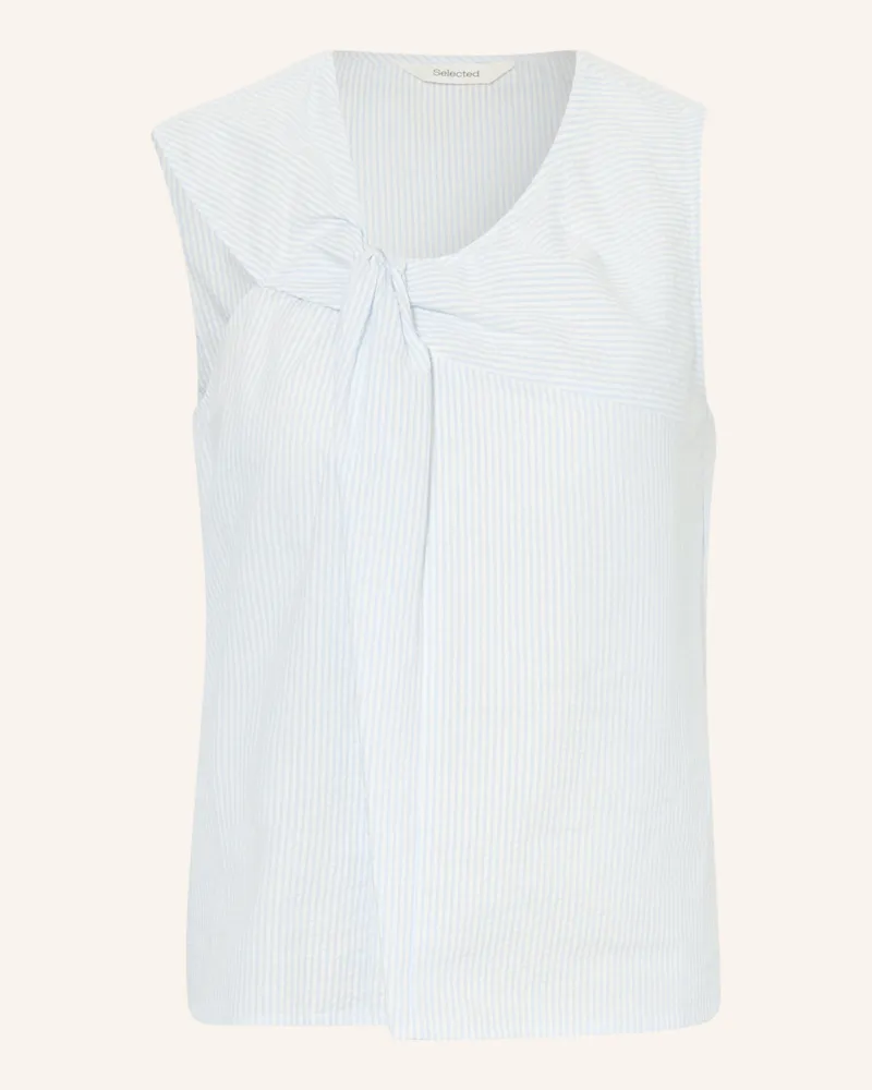 Selected Blusentop Aus Musselin blau Weiss