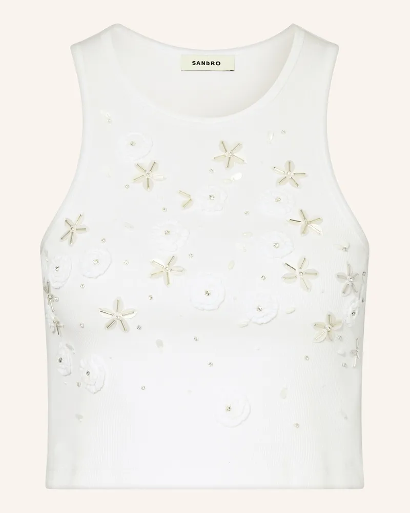 Sandro Cropped-Top mit Schmucksteinen Weiss