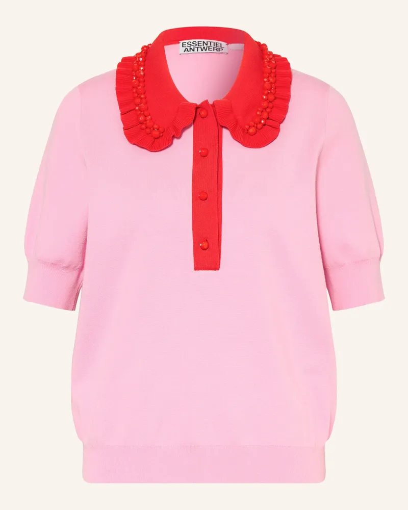 Essentiel Strick-Poloshirt Jewelry Mit Schmucksteinen Und Rüschen pink Pink