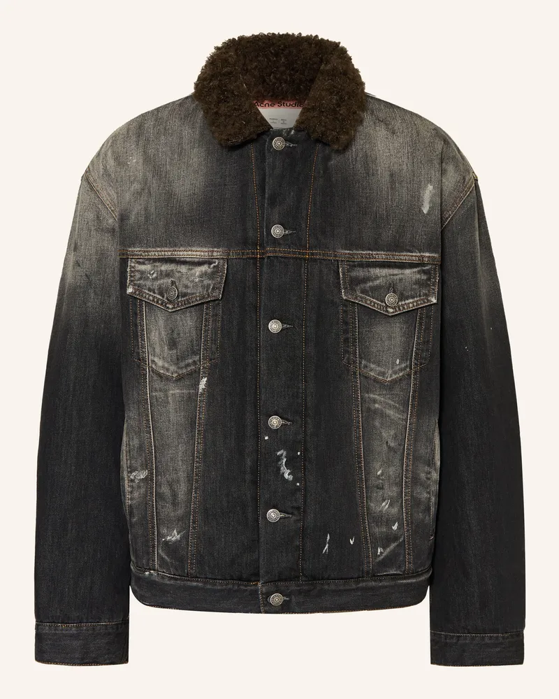 Acne Studios Jeansjacke mit Kunstfell Dunkelgrau