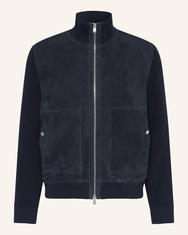 HUGO BOSS Lederblouson MAPARO im Materialmix Dunkelblau