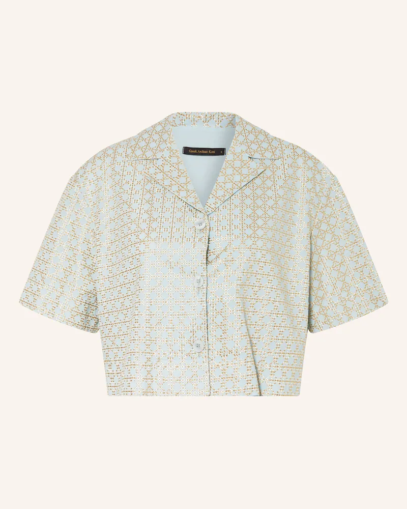 Greek Archaic Kori Cropped-Bluse CROSS mit Glitzergarn Hellblau