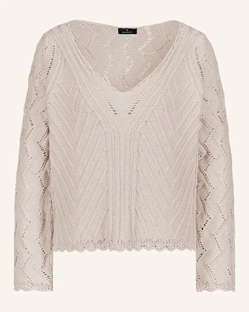 monari Pullover mit Pailletten Braun