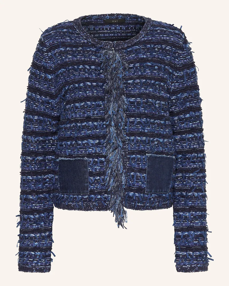 Oui  Tweed-Jacke mit Glitzergarn Dunkelblau