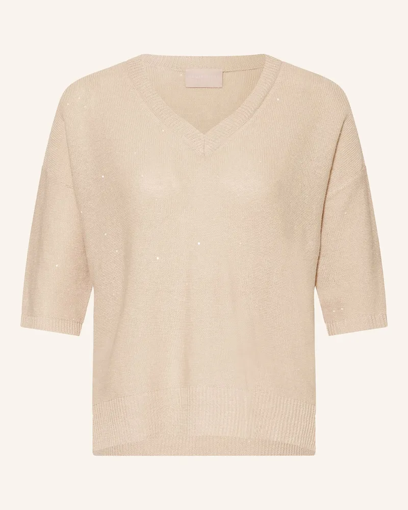 hemisphere Leinenpullover mit Pailletten Creme