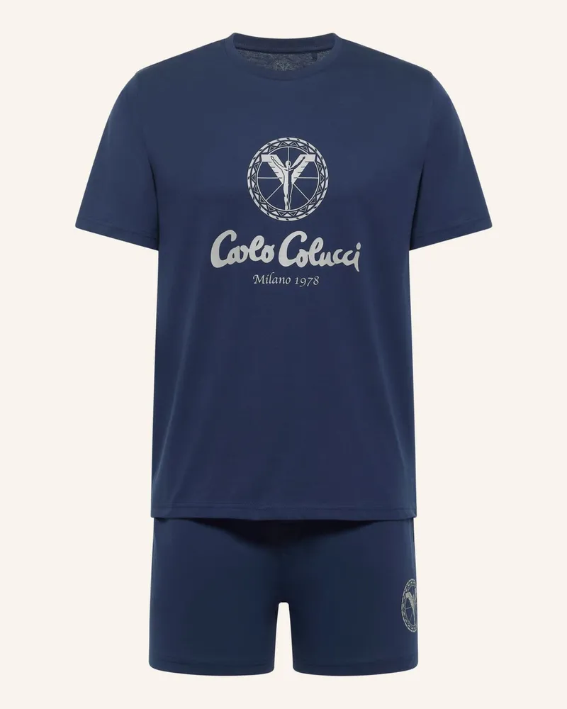 Carlo Colucci Herren Shorty Pyjama Set Ferremi blau Dunkelblau