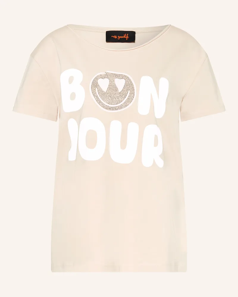 Miss Goodlife Oversized-Shirt mit Schmucksteinen Beige