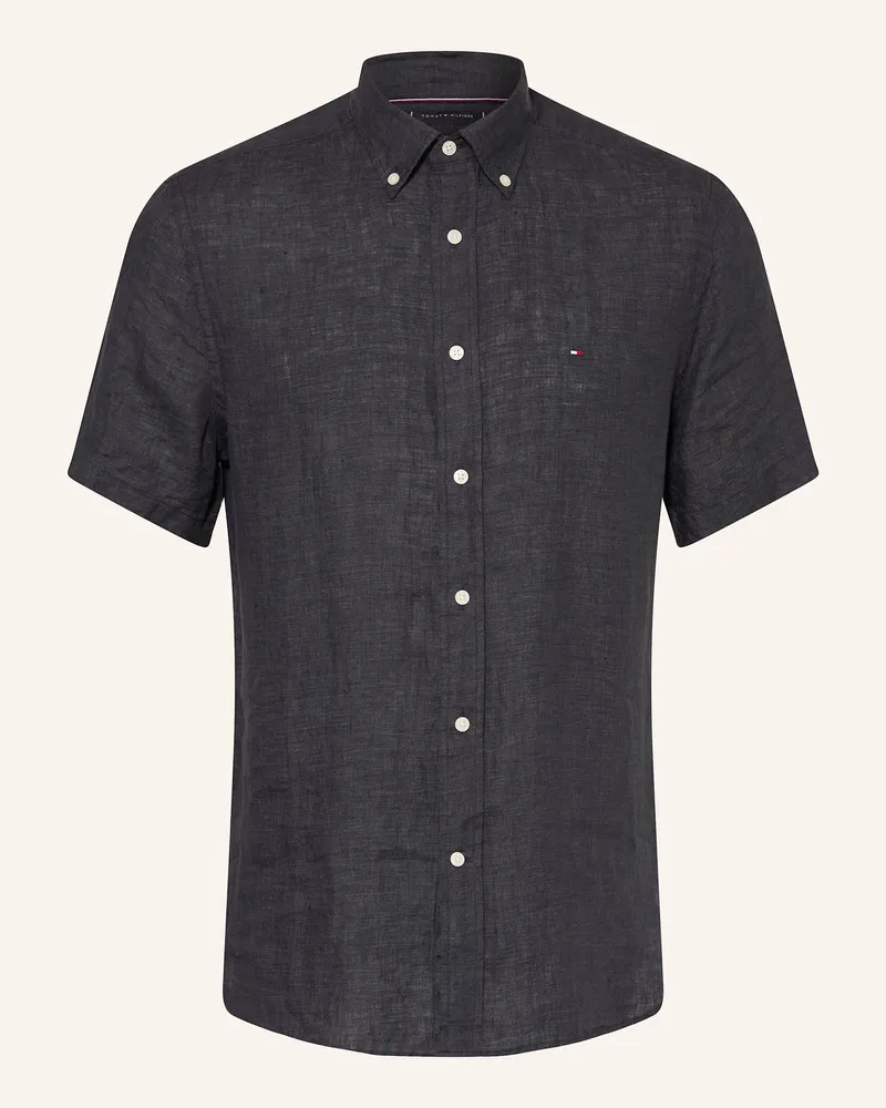 Tommy Hilfiger Kurzarm-Hemd Regular Fit aus Leinen Schwarz