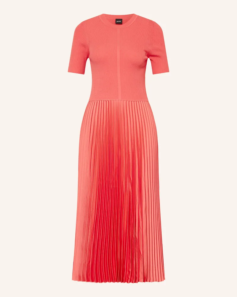 HUGO BOSS Kleid FADRIDI im Materialmix mit Plissees Lachs