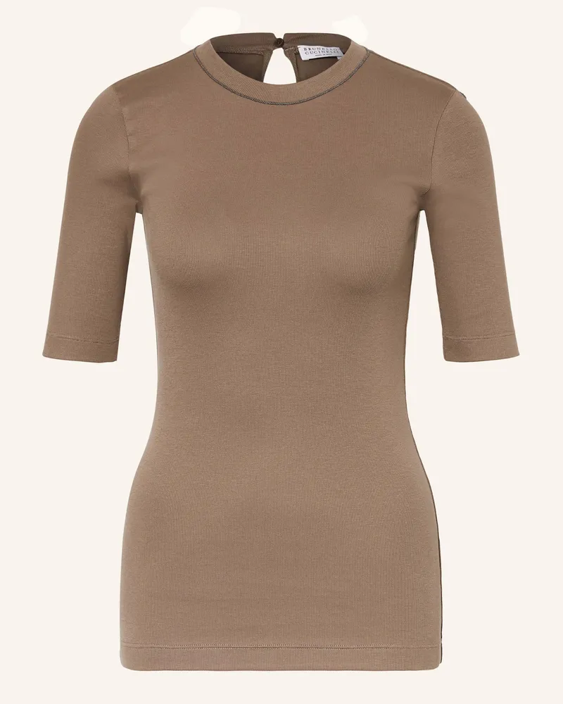 Brunello Cucinelli T-Shirt mit Schmuckperlen Braun