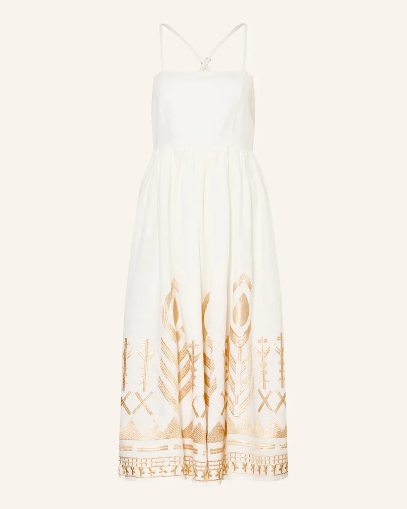 Greek Archaic Kori Strandkleid Feather Aus Leinen Mit Glitzergarn weiss Weiss