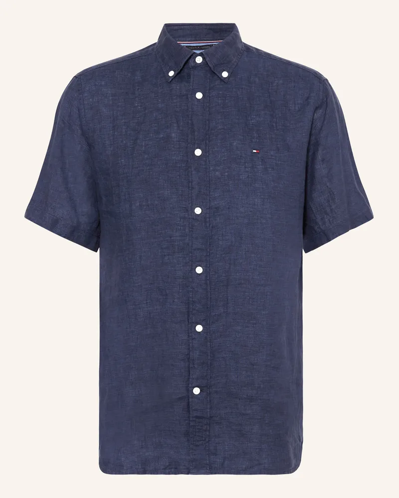 Tommy Hilfiger Kurzarm-Hemd Regular Fit aus Leinen Dunkelblau