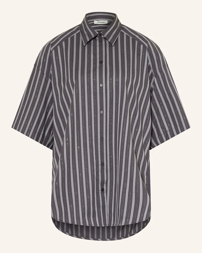 Sandro Oversize-Hemdbluse mit Schmucksteinen Dunkelgrau