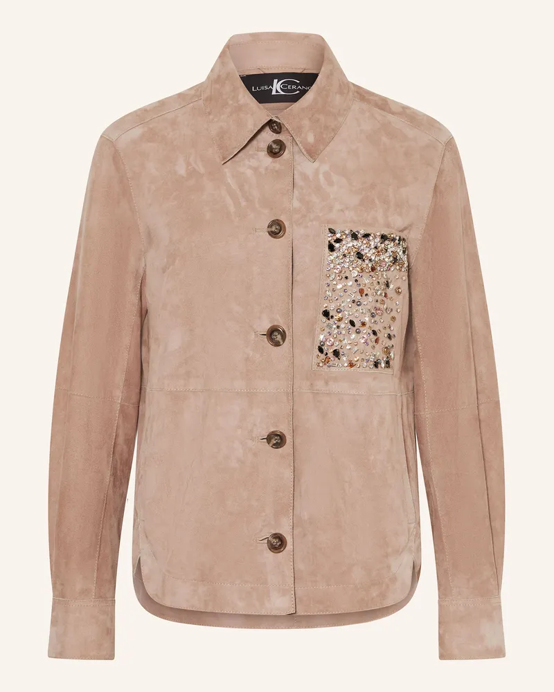 Luisa Cerano Lederjacke mit Schmucksteinen Hellbraun