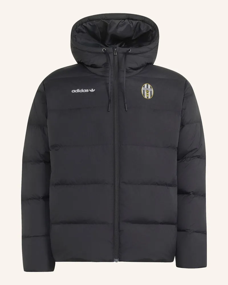 adidas Juventus Turin Climawarm 3-Streifen Puffer Jacke, Kapuze schwarz Schwarz