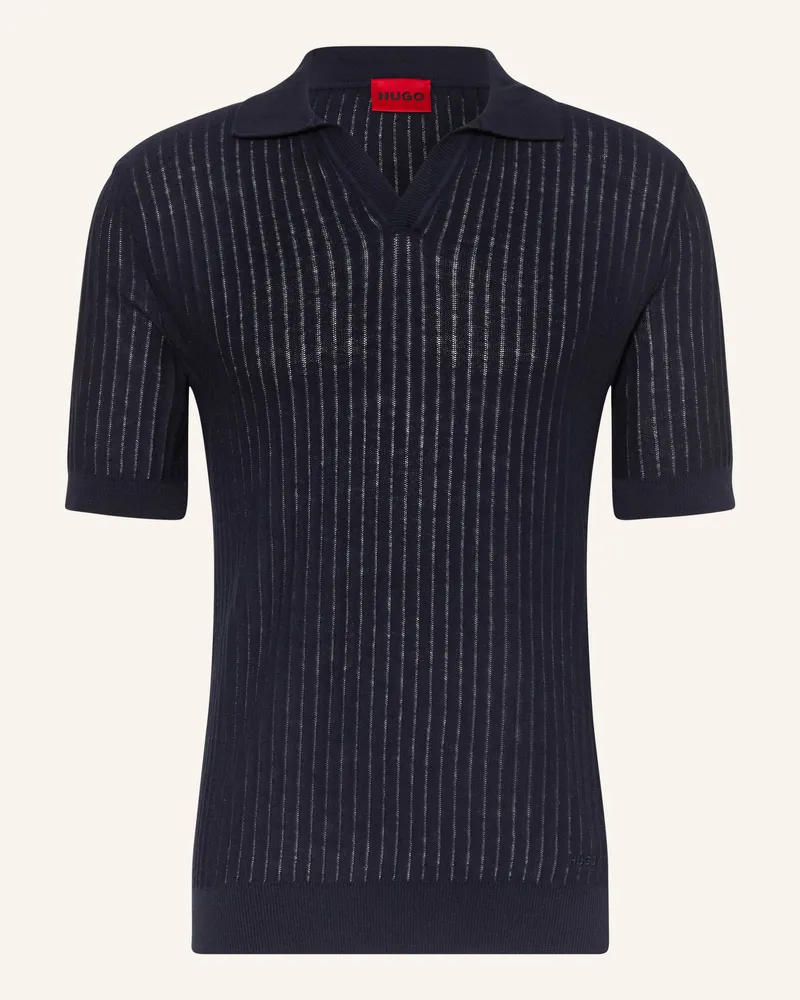 HUGO BOSS Strick-Poloshirt Seemant Regular Fit Mit Leinen blau Dunkelblau