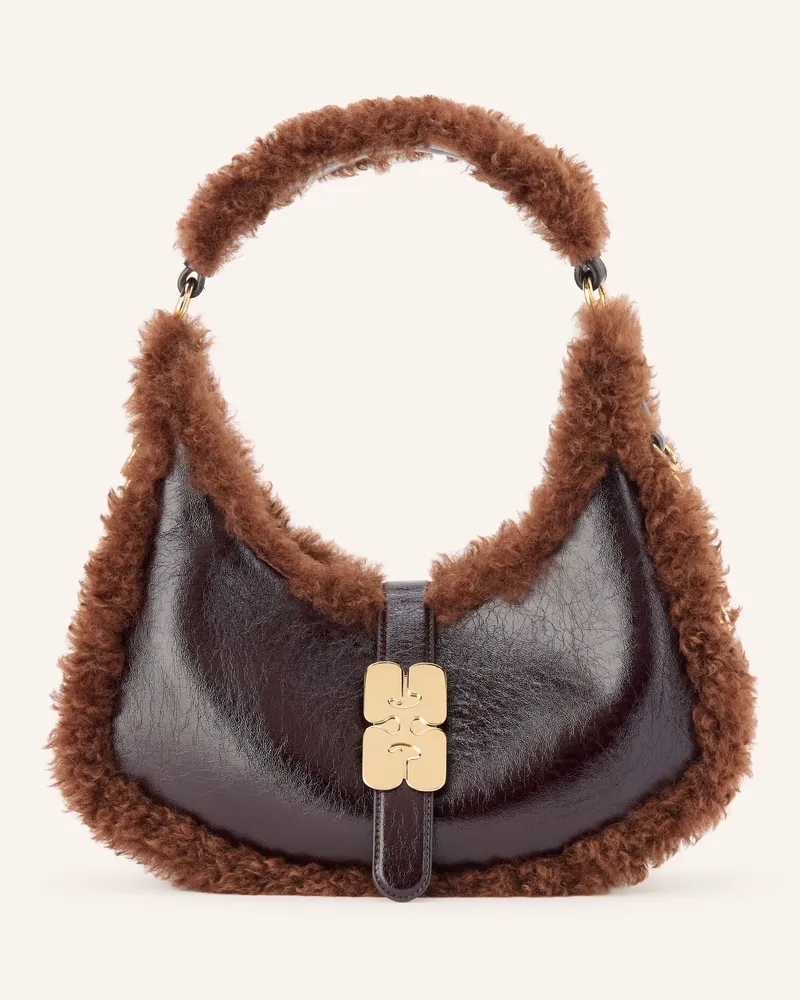Ganni Schultertasche Kat Small Mit Kunstfell braun Dunkelbraun