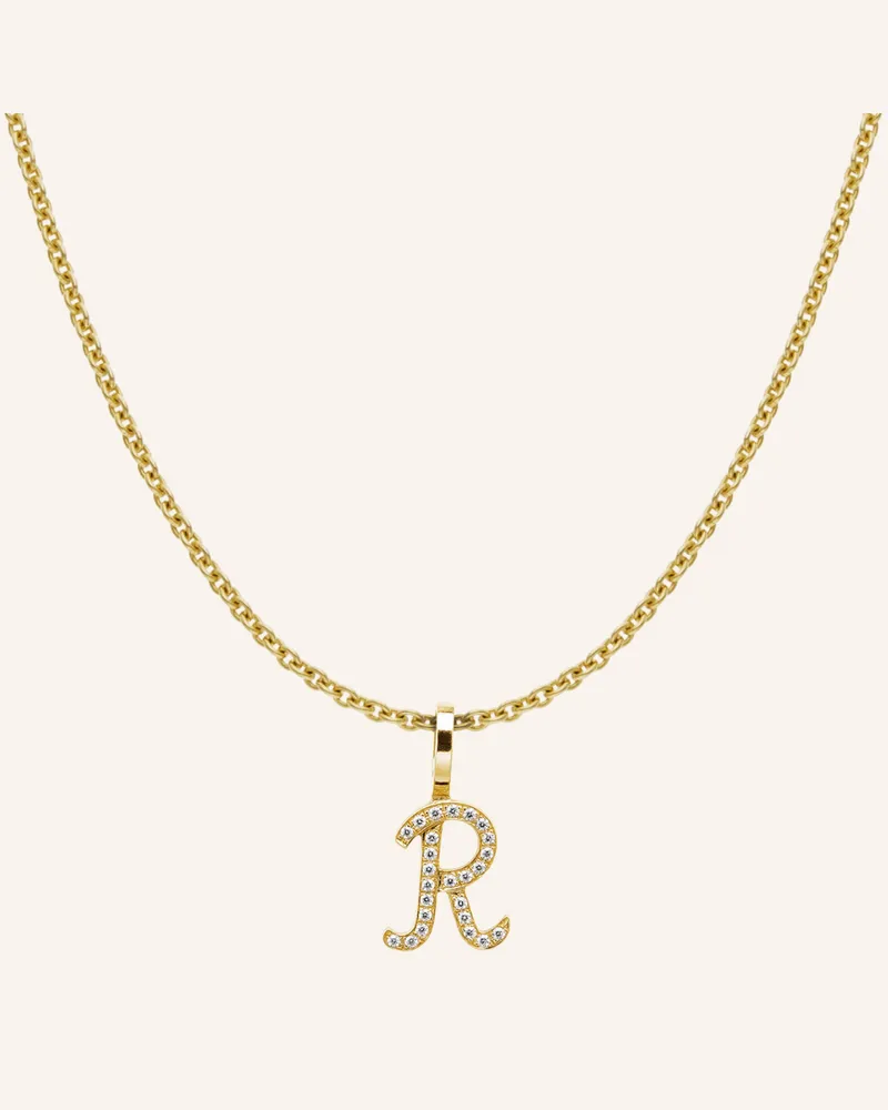 CADA Kette TINY DIAMOND LETTER R Gold