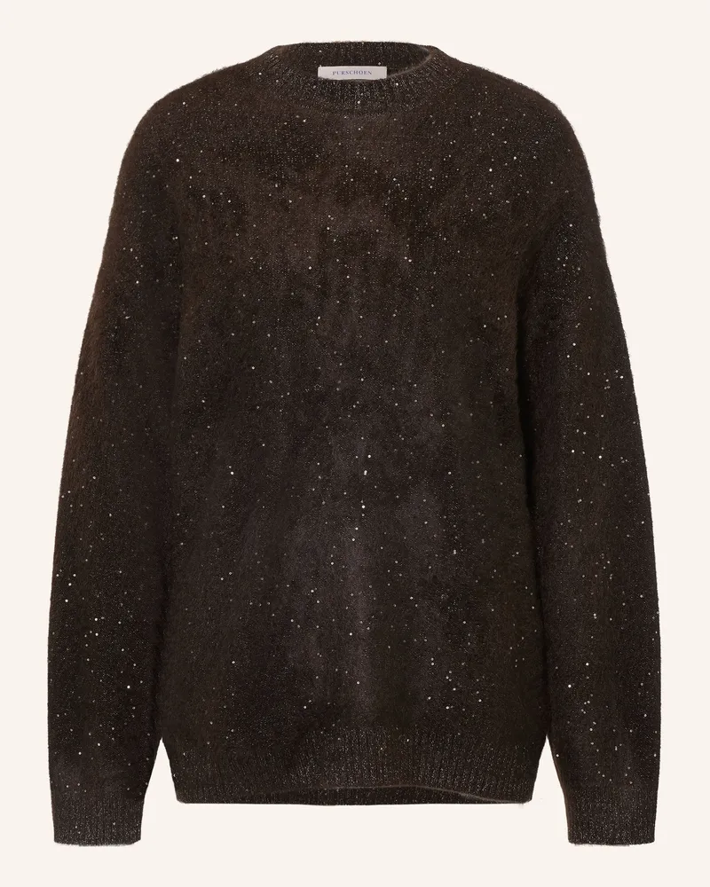 Puschoen Pullover Amdo Mit Pailletten Und Glitzergarn braun Dunkelbraun