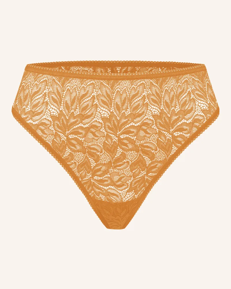 Ehrlich Textil Iconic Lace High Waist Brazil String Aus Spitze - Florales Motiv orange Gelb